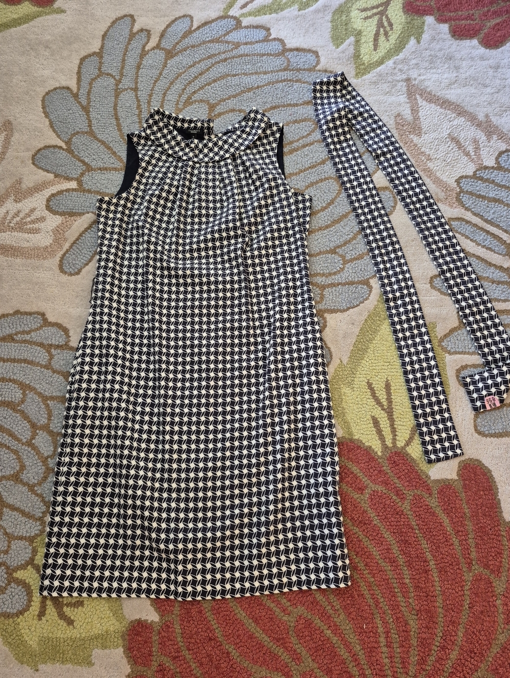 Talbots 45% Silk Belted Sleeveless Dress Womens Size 10, Dark Navy And White - Picture 9 of 11